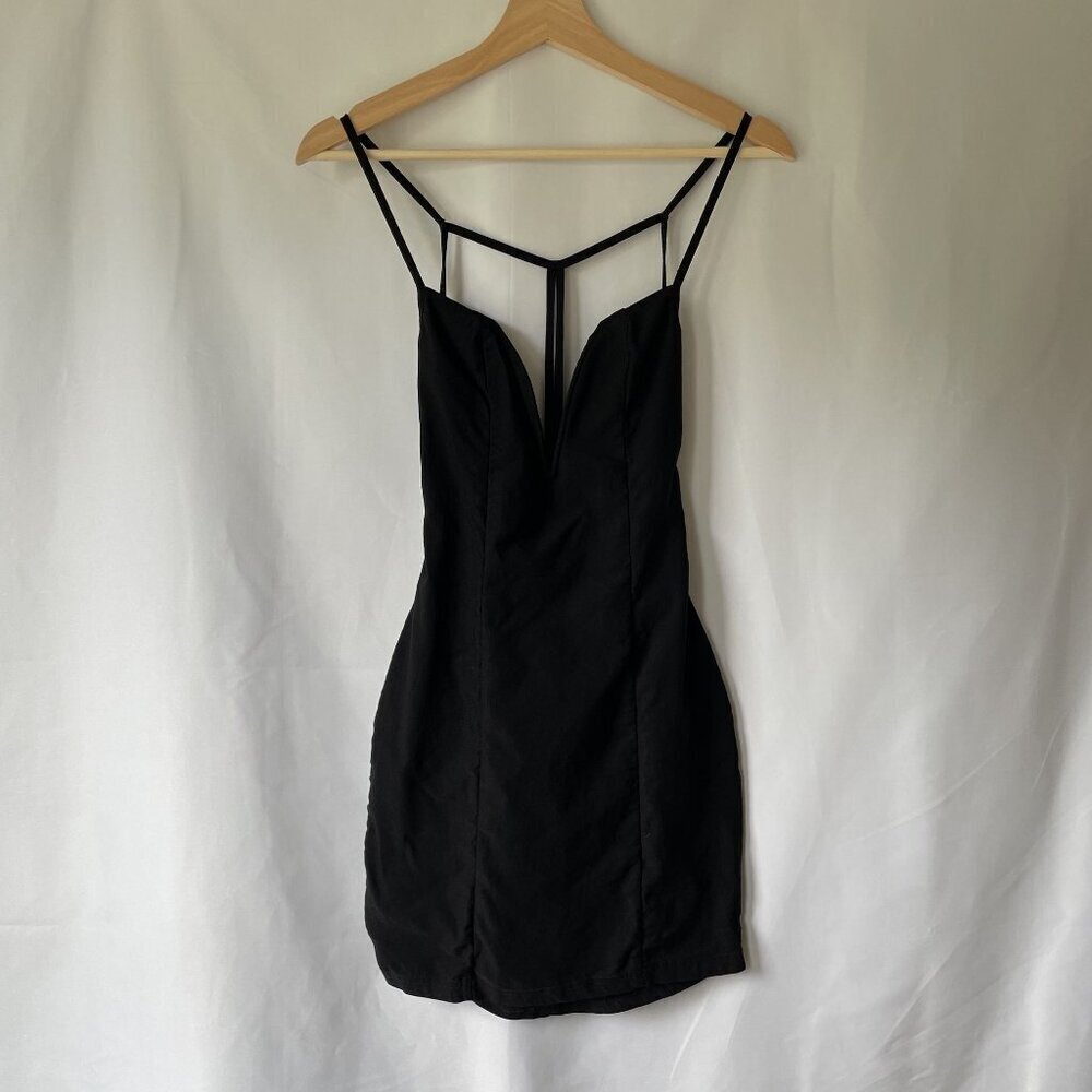 Tobi little black dress women size XS strappy v-neck open back detail club dress